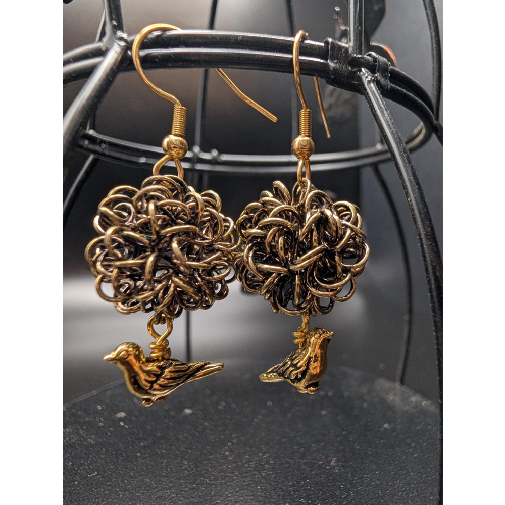 Bird Nest Dangle Earrings Gold Wire Bird Earrings Nature Inspired Jewelry - Picture 2 of 5